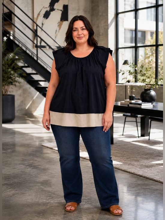 Dkny Tops - DKNY Tunic Top with Cream Contrast Hem